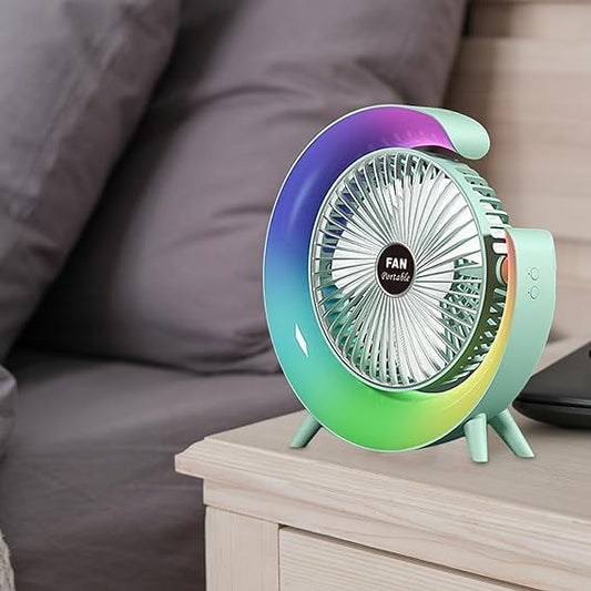 The Desktop Table Fan: Compact USB Desk Fan with Light, Quiet and Portable for Car, Bedroom, Travel, and Office